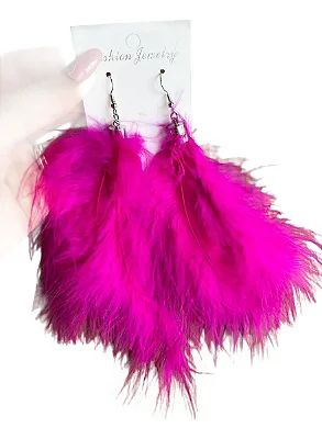 Par de Brincos de Penas Carnaval – 19cm – Acessório Cor Pink