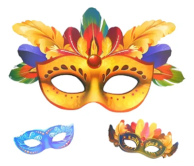 Kit Painéis Carnaval 3 Máscaras (1 Grande: 42cm x 71cm - 2 Pequenas: 8,5cm x 19,5cm – Papel Cartonado