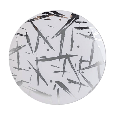 Prato Sobremesa Branco com Estampa Prata 19cm - 6 Unidades