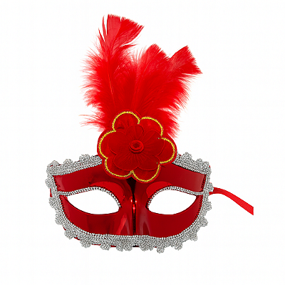 Máscara Decorada com Pena e Flor – Modelos Sortidos – 1 Unidade