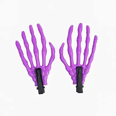 Presilha P/ Cabelo Mão Esqueleto Roxo Halloween – 2 Unidades (Par)