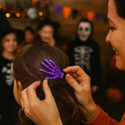 Presilha P/ Cabelo Mão Esqueleto Roxo Halloween – 2 Unidades (Par)