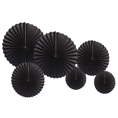 Kit Leques Enfeite de Papel Preto - 6 Unidades (2 unds de 40cm + 2 unds de 30cm + 2 unds de 20cm)