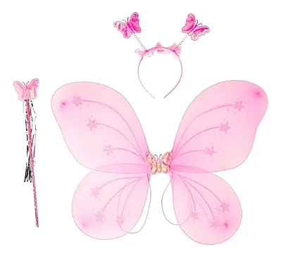 Kit Asa de Borboleta Infantil com Varinha e Tiara Pink - 1 Unidade