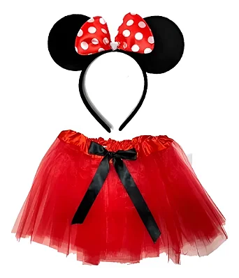 Fantasia Minnie Infantil – Saia Vermelha e Tiara com Laço