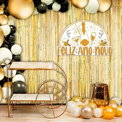 Enfeite Painel “Feliz Ano Novo” Meia Lua Champagne – 54x32cm