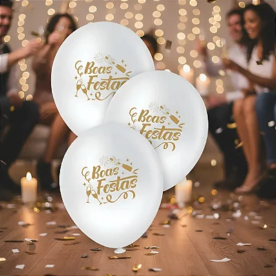 Balão Redondo Imperial 10” Réveillon Boas Festas – Pacote com 10 Unidades