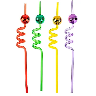 Canudo Divertido Espiral com Globo Colorido – 4 Unidades | Ideal para Festas
