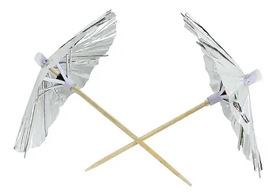 Palito Guarda-Sol para Drinks Prata – 12 Unidades | Decoração Tropical para Bebidas