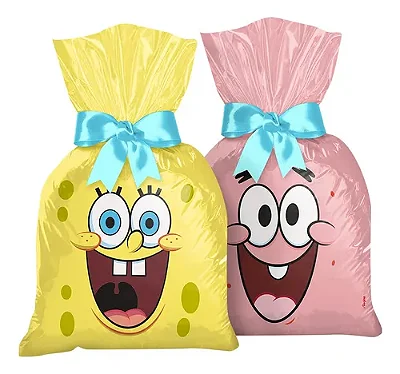 Sacola Plástica Festa Bob Esponja 27x14cm - 8 Unidades