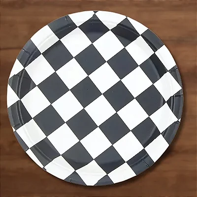 Prato de Papel 18cm Xadrez Preto – 10 Unidades | Ideal para Festas e Eventos