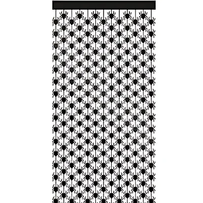 Cortina Metalizada Aranha Preta para Decoração Halloween – 1x2 Metros