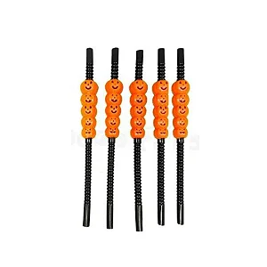 Canudo Caveira Halloween Laranja/Preto - 5 Unidades