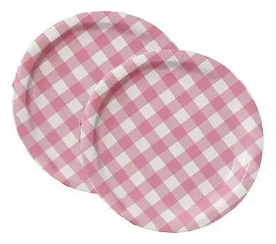 Prato de Papel Xadrez Rosa 18cm - 8 Unidades
