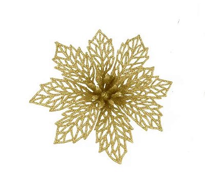 Enfeite Flor Decorativa Dourada com Glitter para Pendurar 15cm - 2 Unidades