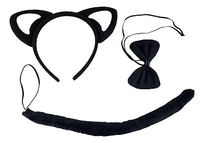 Kit Adereço Gatinho Infantil – Gravata, Tiara e Rabinho