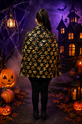Capa Infantil com Estampas de Caveira Pirata Halloween Dourada 60cm