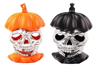 Caveira na Abóbora com LED 10cm – Preto ou Laranja – 1 Unidade