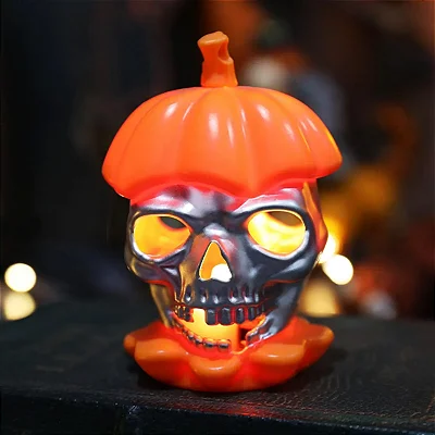 Caveira na Abóbora com LED 10cm – Preto ou Laranja – 1 Unidade