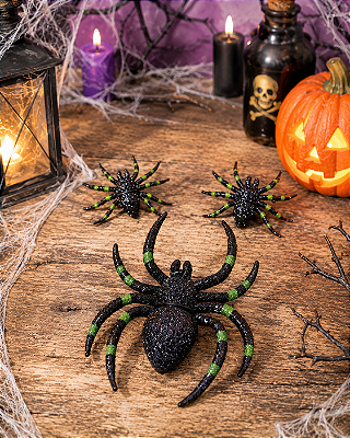 Cartela com 3 Aranhas Coloridas Halloween – Tamanhos Variados
