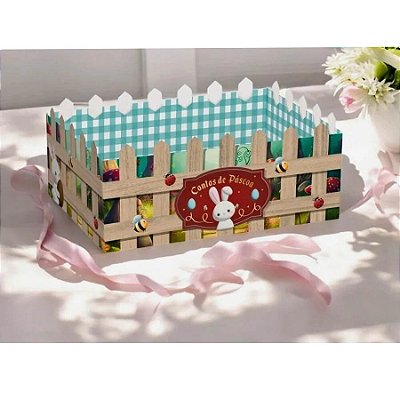 Cesta Cerquinha de Papel Cartão – Contos de Páscoa – 14x10x6 cm | 1 Unidade