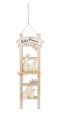 Enfeite para Pendurar Escada com Coelhos de Madeira – Decoração de Páscoa - 45x17cm