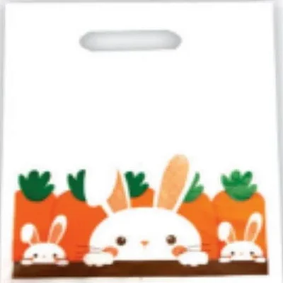 Sacola Plástica Cenouras e Coelhos de Páscoa 16x22cm – Pacote com 20 Unidades