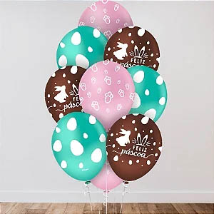 Balão de Látex Redondo 10" Páscoa Coelho – 25cm – 25 Unidades