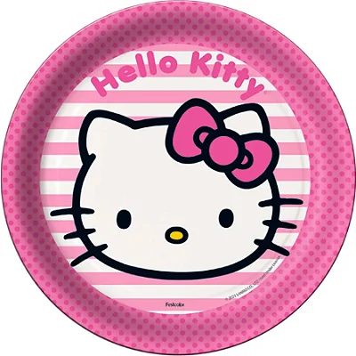 Prato de Papel Redondo - Hello Kitty - 18x18cm - 8 Unidades