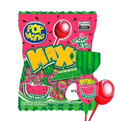 Pirulito Pop Mania Maxxi Melância Riclan 672g – Pacote com 24 Unidades