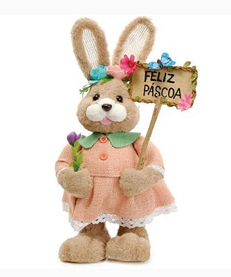 Coelho Decorativo com Placa “Feliz Páscoa” Sortido 42cm