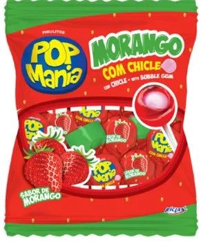 Pirulito Pop Mania Morango com Recheio de Chiclete 500g