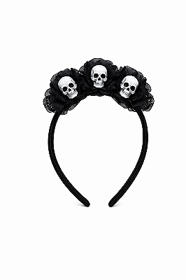 Tiara Halloween Caveira com Véu e Teia