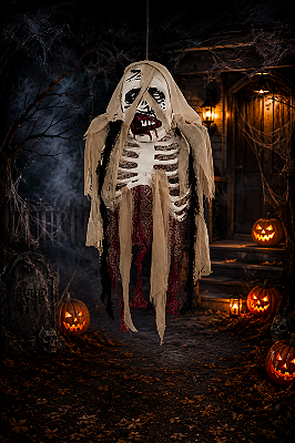 Enfeite Halloween com Som, Luz e Movimento Esqueleto Bill – 90cm