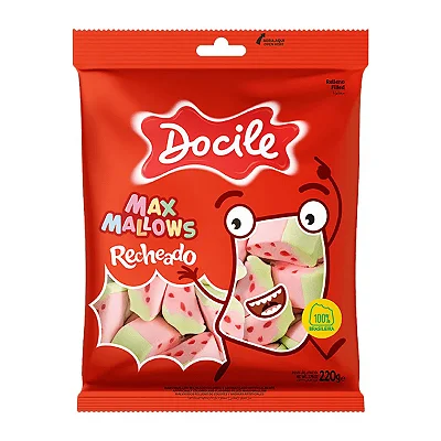 Marshmallow Recheado Morango Docile Maxmallows – 220 Gramas