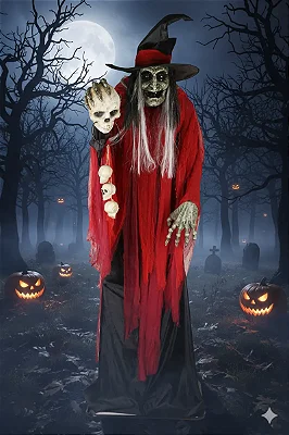 Bruxa Clodine Animatrônica 2,90m – Luzes, Sons e Movimentos – Halloween