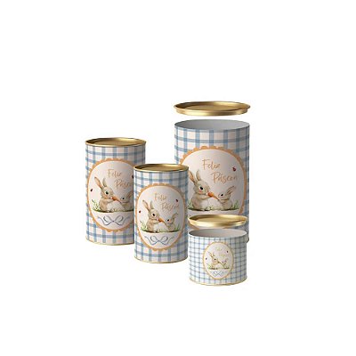 Lata para Doces Rígida “Feliz Páscoa” Azul – 17x9cm – 1 Unidade