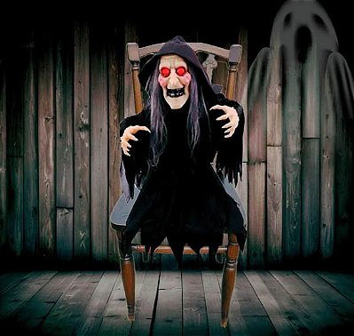 Enfeite Halloween Bruxa Nazira com Som, Luz e Movimento – 1,20m