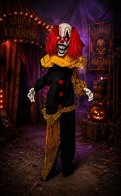 Palhaço Animado em Pé Halloween com Som, Luz e Movimento – 1,65m