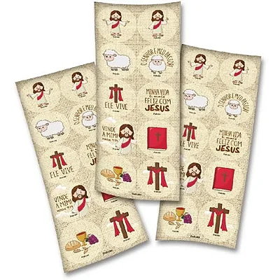 Adesivo Decorativo Redondo Pascoa Jesus - 3 Cartelas Com 10 Adesivos Cada (30 Unidades)