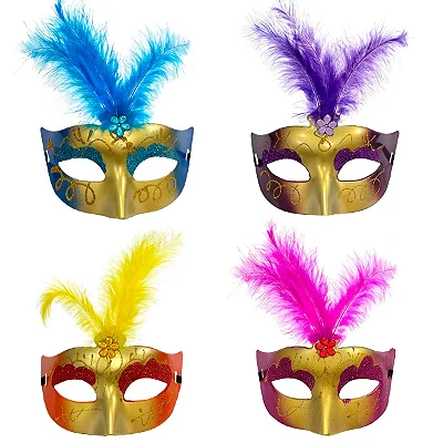 Máscara Veneziana com Penas – Cores Sortidas – 1 Unidade