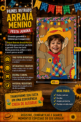 Painel Retrato Arraiá Menino Festa Junina 64x45cm – Decoração Junina