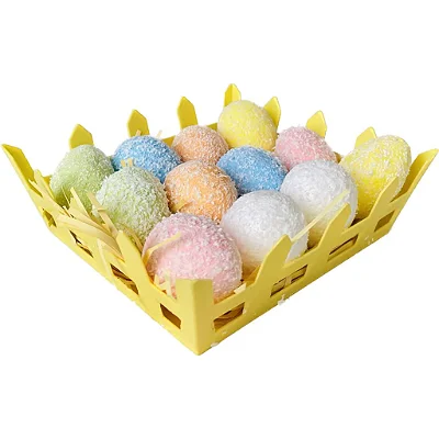 Mini Cesta de Ovos de Páscoa Decorativos em Veludo – 12 Ovinhos