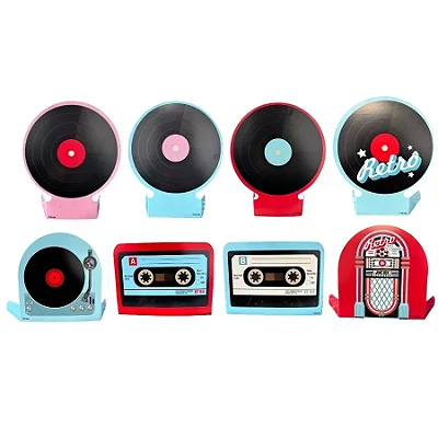 Decoração de Mesa Festa Retrô em Papel Cartonado 20x15cm - 8 Unidades