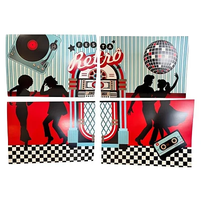 Painel Decorativo Cartonado Festa Retrô 90 x 64 cm