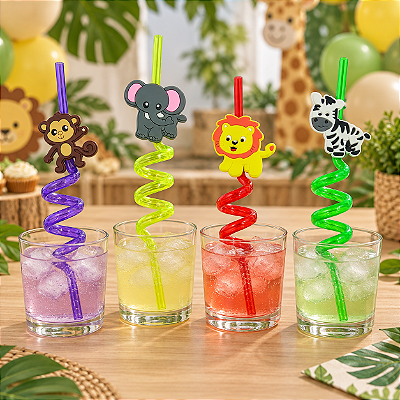 Canudo Espiral Divertido Bichos Sortidos – Kit com 4 Unidades