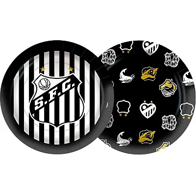 Prato de Papel Redondo Santos Futebol Cub 18cm - 8 Unidades