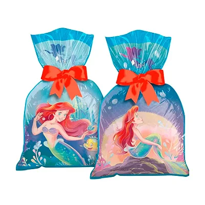Sacola de Festa para Lembrancinhas Pequena Sereia Ariel - 8 Unidades