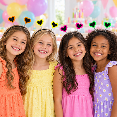 Tiara Coração Neon – Cores Sortidas – 10 Unidades
