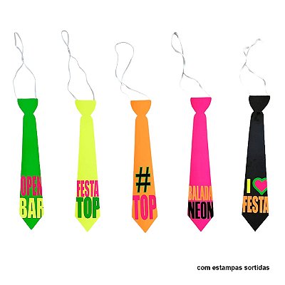 Kit Gravatas Balada Neon – Cores Sortidas – 10 Unidades